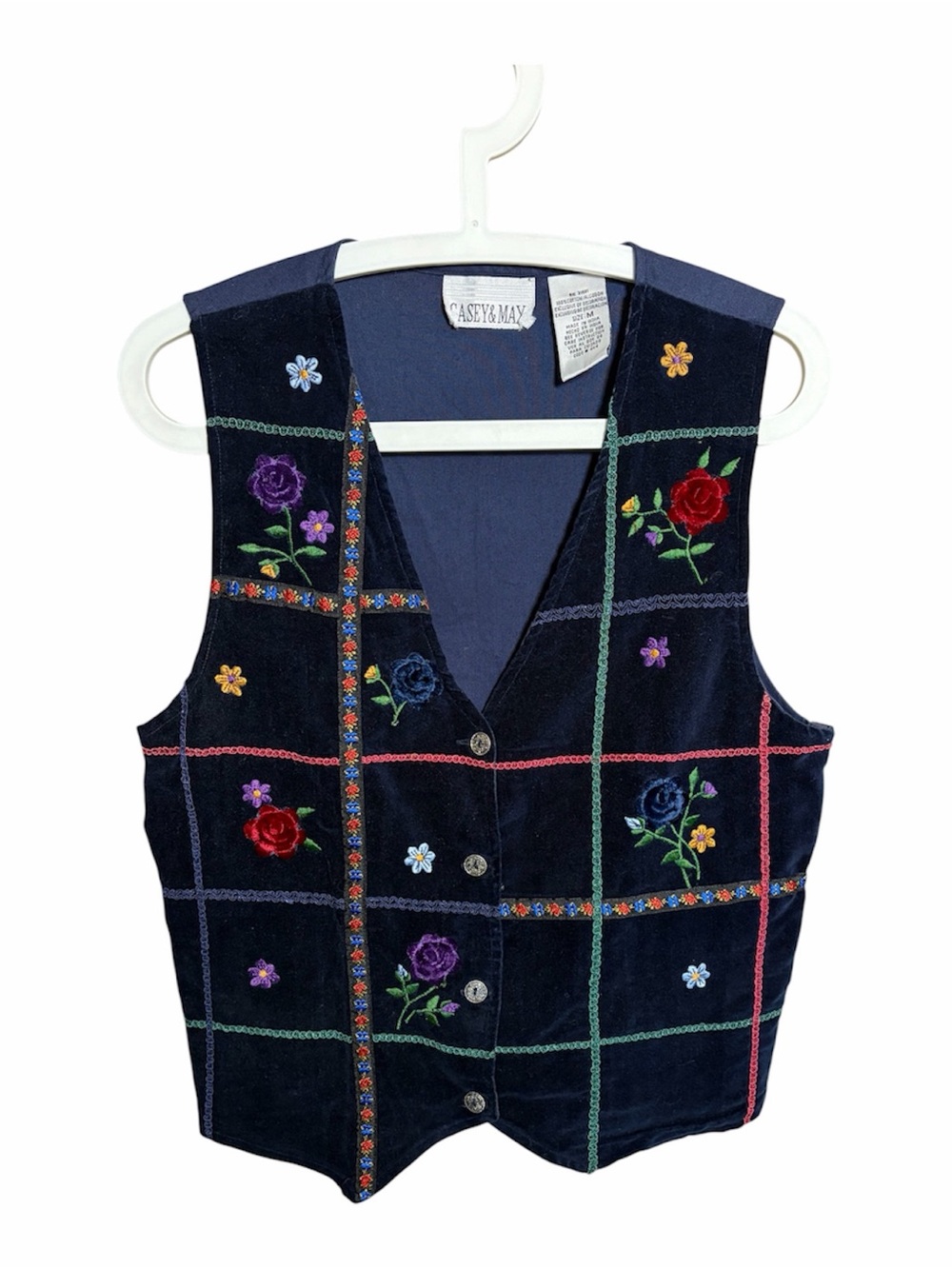 Casey & Max vintage floral velour embroidered vest 80’s 90’s
